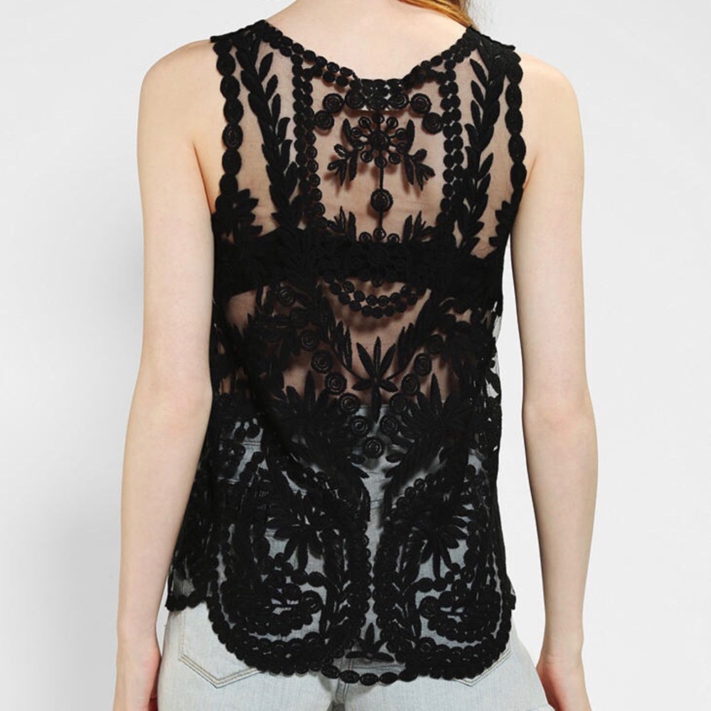 UO Black Lace Embroidered Tank Top